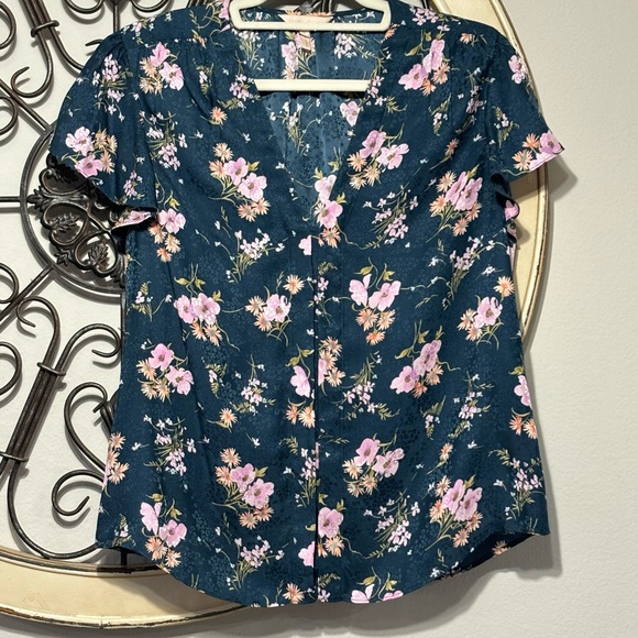 Rebecca Taylor 100% Silk Floral Teal Blouse - Picture 2 of 6